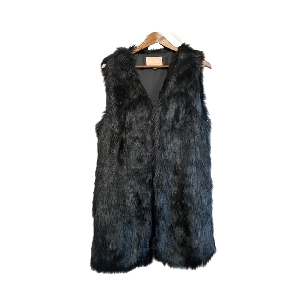 Gibson Latimer Faux Fur Vest Womens Small Black Excellent Shaggy Longline